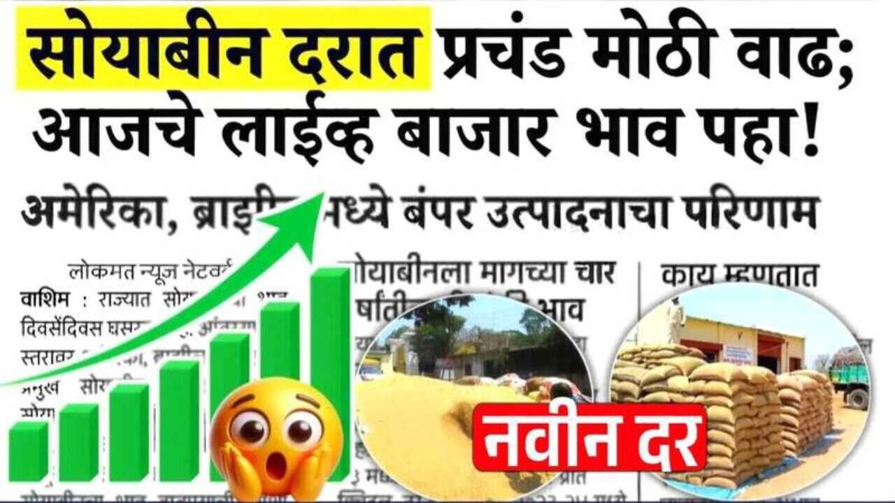 सोयाबीन उत्पादकांसाठी आनंदाची बातमी! बाजार भावात मोठी उसळी; ५,२०० रुपयांचा टप्पा ओलांडला! Soyabean Bajar Bhav 2026