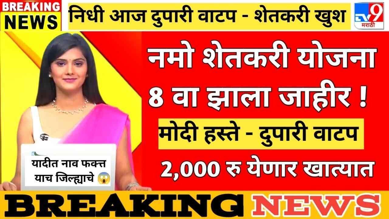 नमो शेतकरी योजना ८ वा हप्ता!! शेतकऱ्यांच्या खात्यात ₹२००० या दिवशी मिळणार Namo Shetkari Installment List